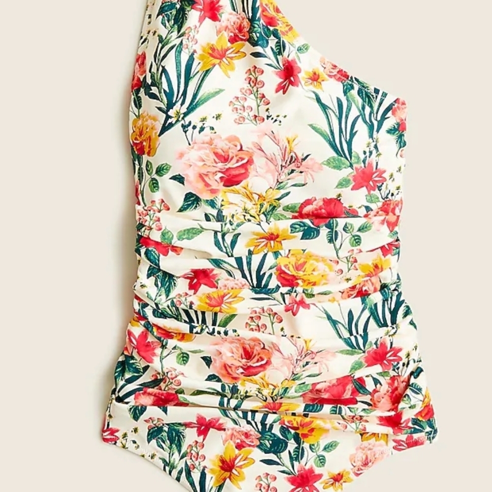 J. CREW Floral Ruched One Shoulder One Piece Swimsuit In Vintage Floral Size 16